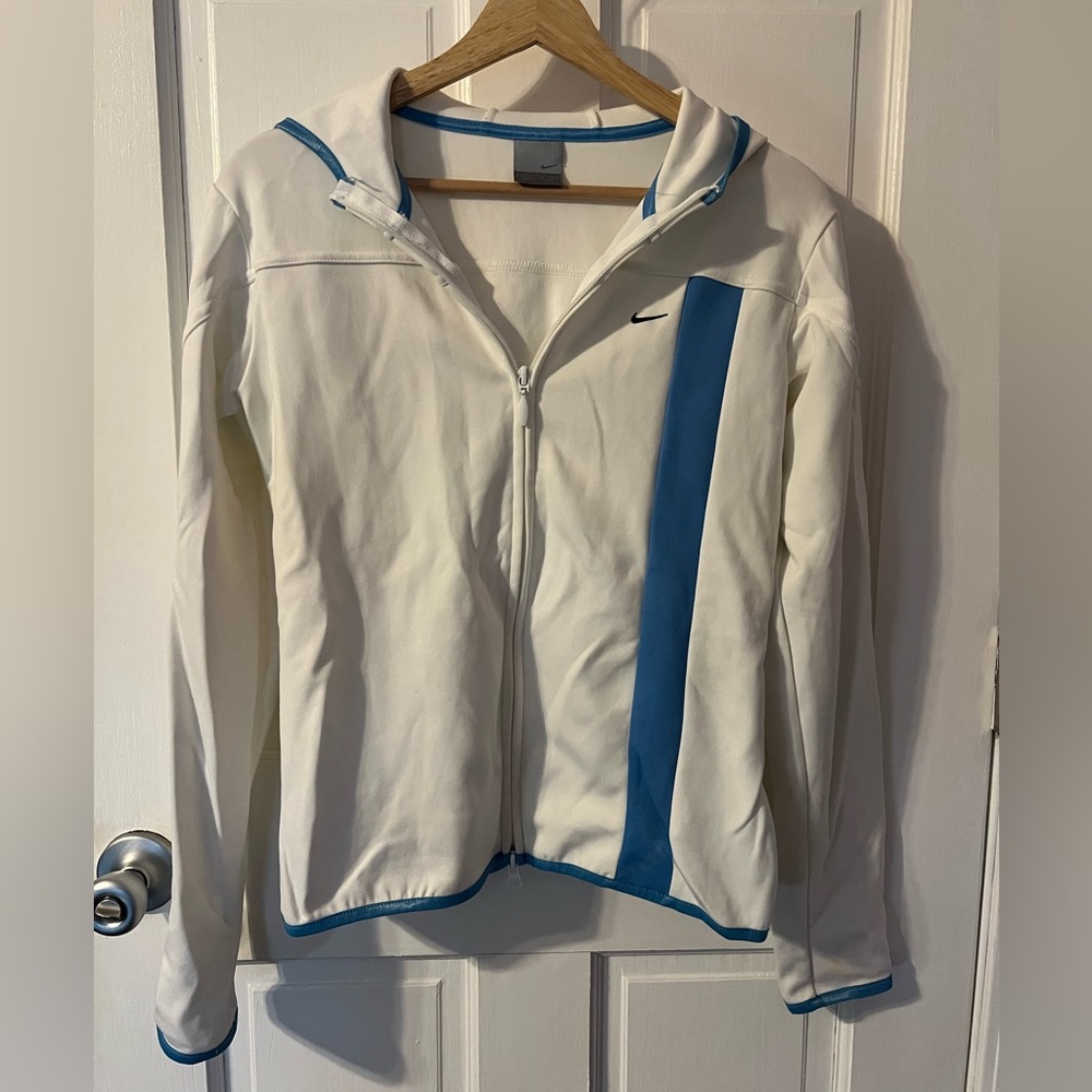 NIKE WOMENS ATHLETIC WHITE/BLUE HOODIE FULL ZIP